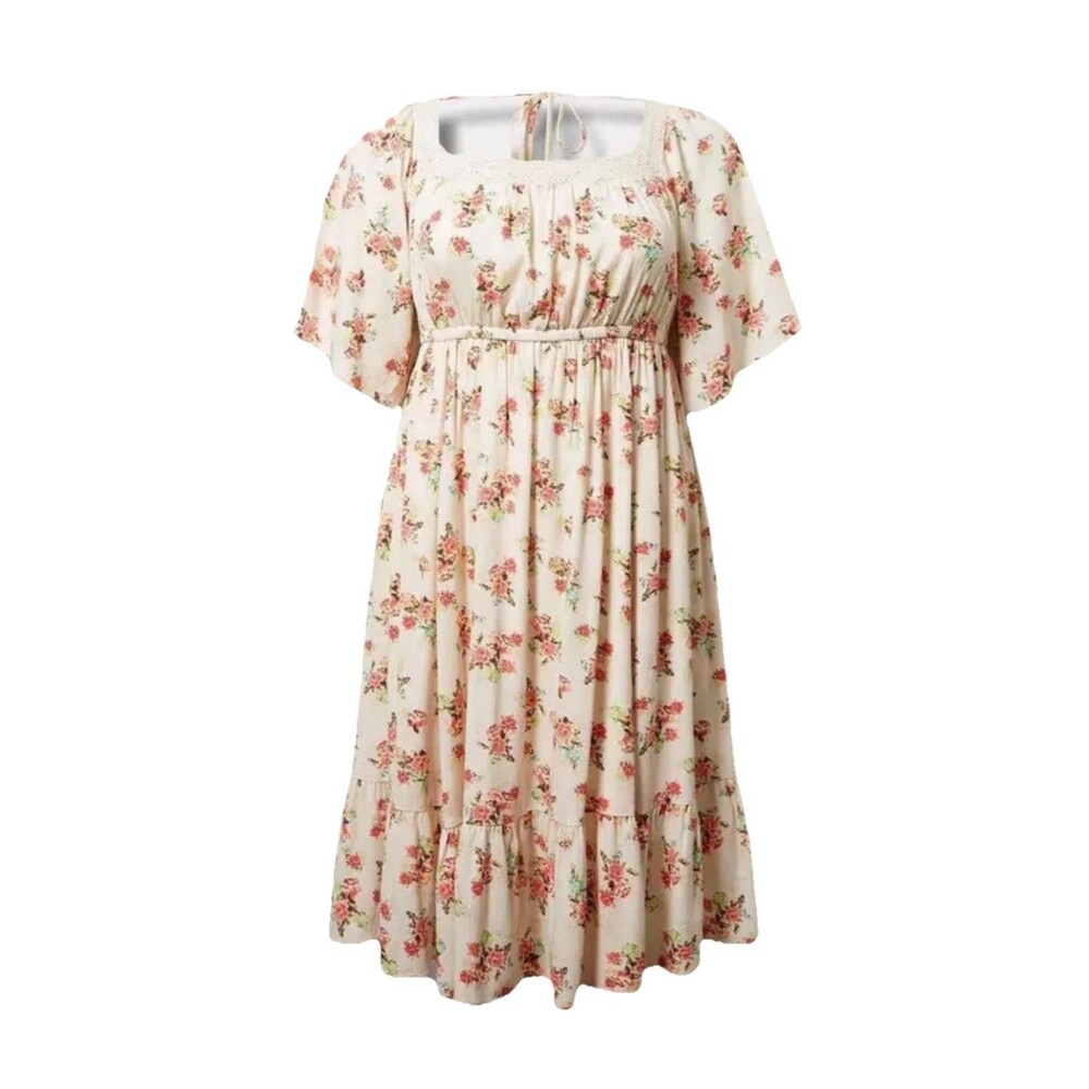 NWT Torrid Womens Sz L 12 Floral Midi Length Washable Gauze Peasant Dress Flare